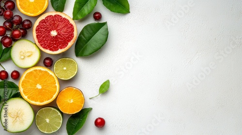 Colorful Citrus Fruit and Berry Arrangement on White Background, Generative AI