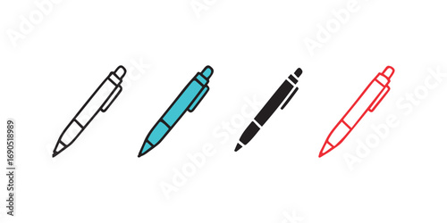 Pen Icons – Minimalist Writing Tool Symbols in Multiple Styles and Colors for Education, Office Supplies, Creativity, Productivity, Stationery Design, and Graphic User Interface Elements