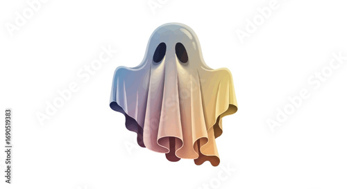 Whimsical, friendly ghost illustration with soft, colorful gradient and playful expression