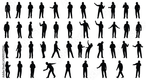 Diverse crowd silhouettes showcase dynamic poses and gestures for creative design projects and artistic compositions