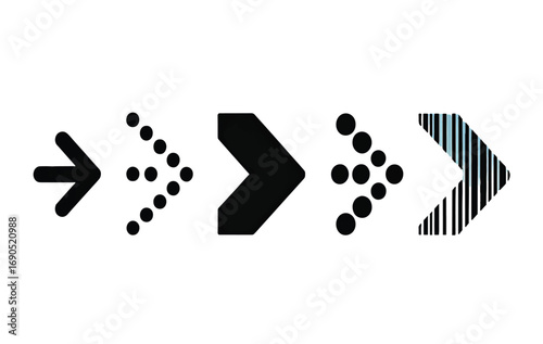 Five Different Arrow Icons Showing Progression and Style Variations illustration