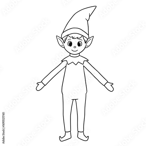 Cartoon elf character standing with arms open in festive style  