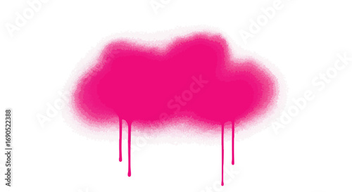 Vibrant pink spray paint cloud dripping on white background, perfect for bold designs and eye-catching graphics