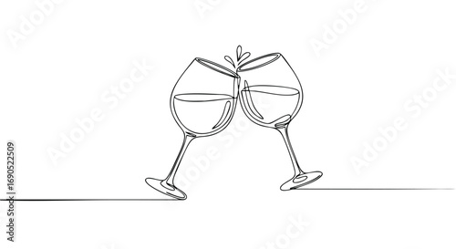 Elegant minimalist illustration of two wine glasses toasting for celebration or special occasion