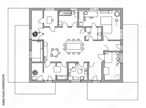 Coworking Space Floor Plan - Minimalist Line Art