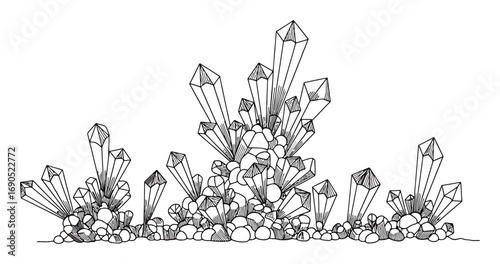 Crystalline Organic Growth - Minimalist Line Art Vector