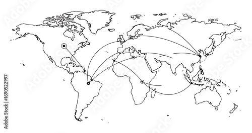 Global Network Line Art World Map