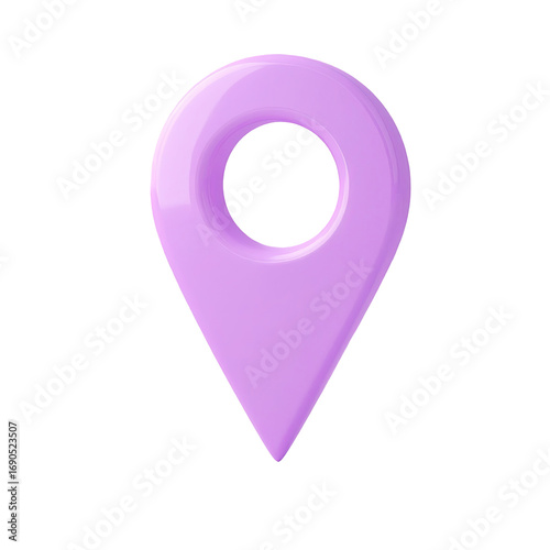 A glossy, light purple location pin graphic
