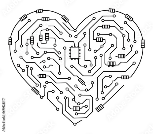 Tech Heart Circuit Vector - Love & Technology