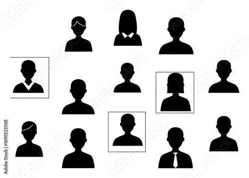Video Call Grid, Diverse Avatar Silhouettes, Line Art