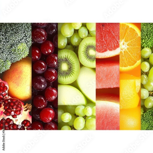 Colorful Collage of Fresh Fruits and Vegetables, Generative AI