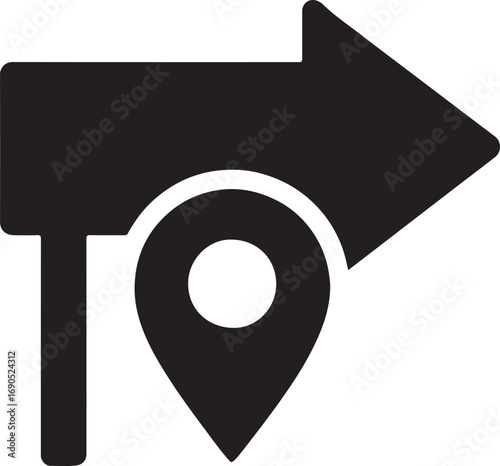 Direction arrow with address silhouette vector design for navigation, maps, GPS, travel, and location themes.