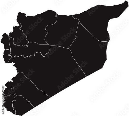 Syria map in black with regions