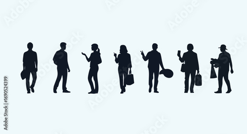 Dynamic silhouettes of diverse individuals in various poses ideal for modern design projects and creative campaigns