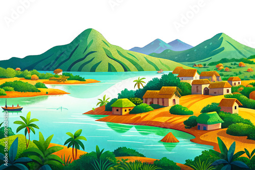 Lake Victoria in Africa, largest tropical lake, surrounded by lush landscapes, fishing villages, cultural heritage