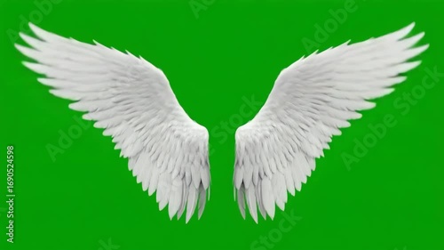 Angel Wings Animation on Green Screen Background Isolated Flapping Motion, Generative AI