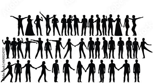 Diverse group of people silhouette, ideal for backgrounds, overlays, or emphasizing unity and community spirit
