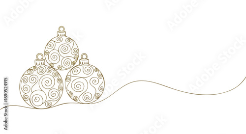 Elegant golden Christmas ornaments with swirling designs create a festive holiday season atmosphere