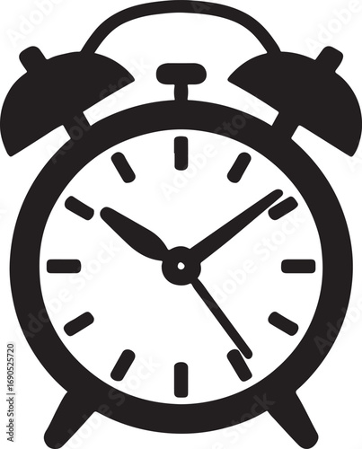 Alarm clock silhouette vector design for time, wake-up, schedule, timer, office, and home decor themes.