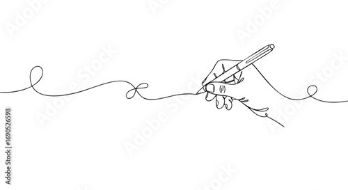 Hand drawing continuous line art with pen on white background creates simple minimalist elegance