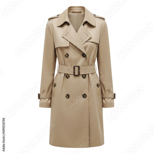 Classic beige double breasted trench coat mockup
