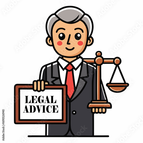 Professional Attorney Holding Legal Advice Signboard Vector Illustration, Law Consultation Concept, Justice, Lawyer Office, Legal Guidance, Courtroom, Advice