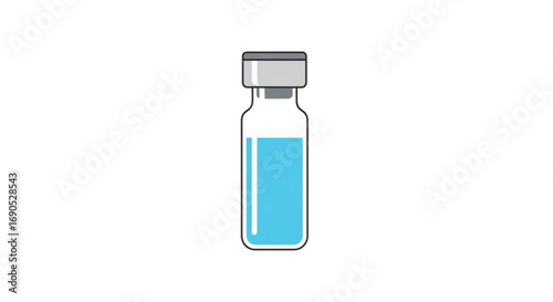 Medical vial vector illustration for vaccine research and pharmaceutical industry with blue liquid inside it