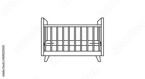 Baby crib outline vector illustration for nursery furniture and infant sleep safety design element