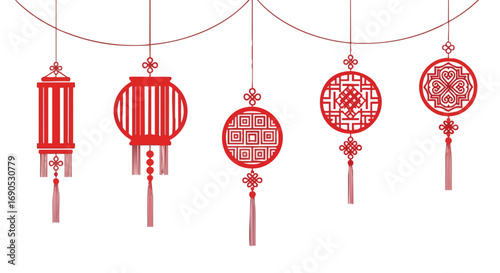 Celebrate Chinese New Year with festive red paper lanterns for a vibrant cultural touch, ideal for promotions