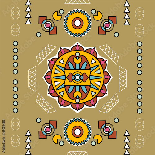 Abstract floral background, folk art, mandala, geometric pattern, perfect for textile pattern, wallpaper, stationery, digital background and prints.