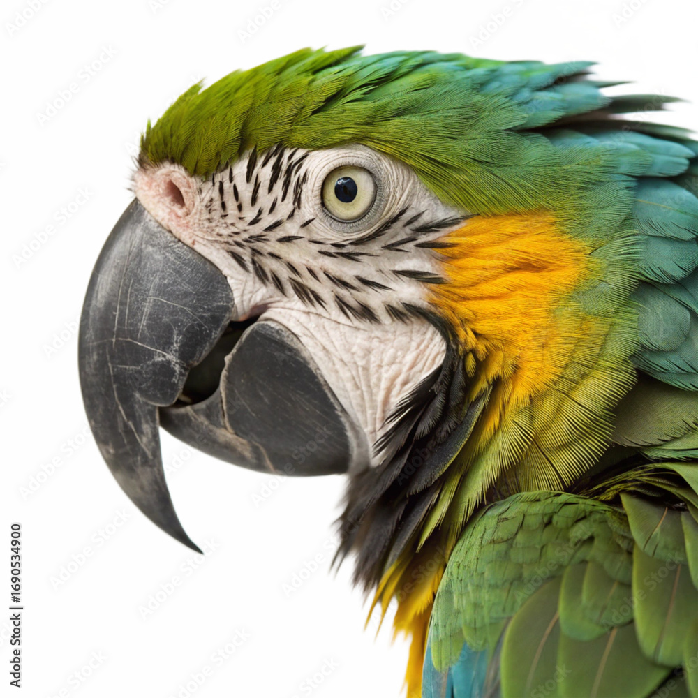 Fototapeta premium Vibrant Blue and Yellow Macaw Parrot Closeup Profile Striking Feather Detail 