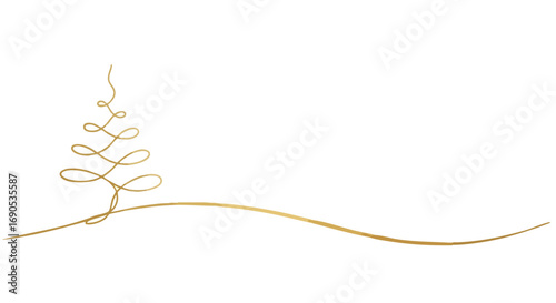 Elegant golden Christmas tree outline for festive holiday designs and winter invitations or modern event cards