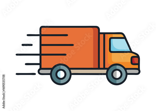 Fast shipping delivery truck flat icon for apps and websites	colorful isolated background