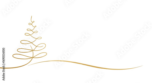 Elegant golden Christmas tree illustration for sophisticated holiday cards and modern seasonal designs