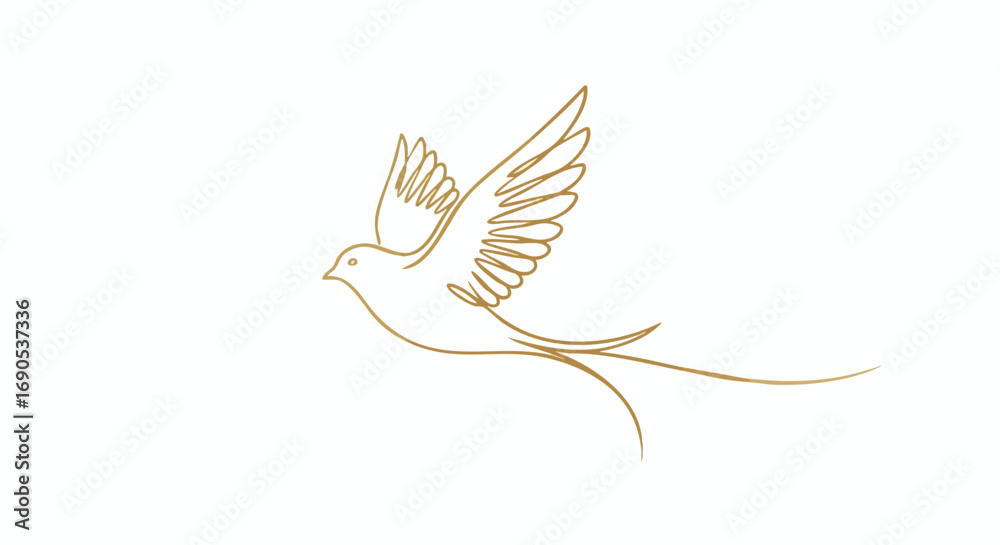 Obraz premium Elegant golden dove illustration on white background conveying peace and freedom with minimalist style