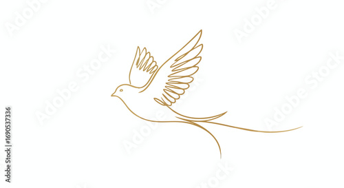 Elegant golden dove illustration on white background conveying peace and freedom with minimalist style