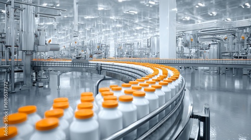 orange beverage bottles manufacturing line conveyor belt automated production factory industrial bottling system