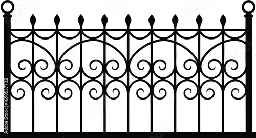 Decorative iron wrought fence silhouette with artistic forging silhouette vector