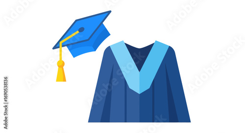 Fotografie Blue graduation cap and gown, academic attire for graduation ceremony