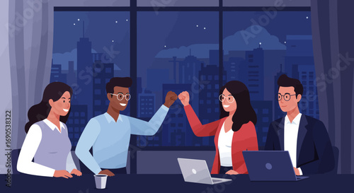 Achieving United Success: Diverse Professional Team Celebrates Milestones and Collaborative Wins