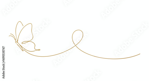 Elegant gold butterfly outline gracefully soaring, perfect for beauty brands or minimalist designs