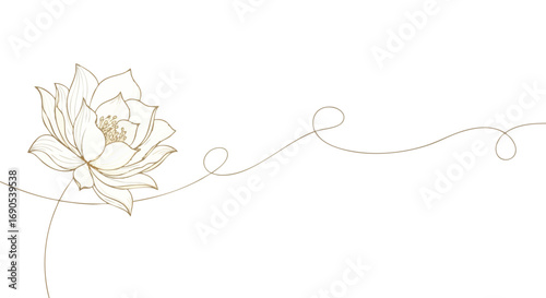 Elegant gold lotus flower with swirling lines for graceful branding and sophisticated designs