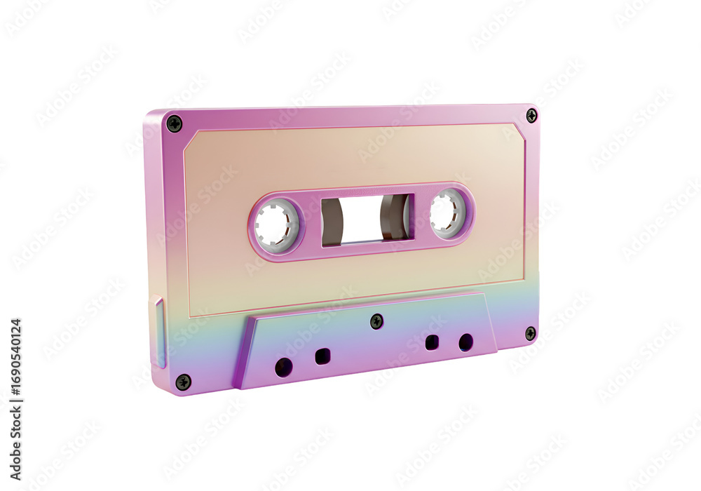 Fototapeta premium Holographic Pastel Cassette Tape: Retro Music Design on white background