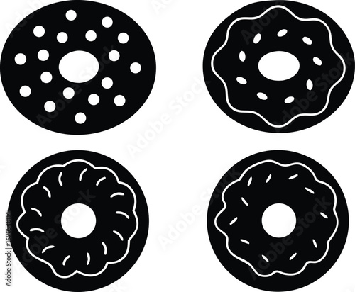 set of donut silhouette vector