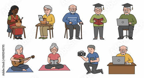 Senior adults enjoying hobbies and learning new skills