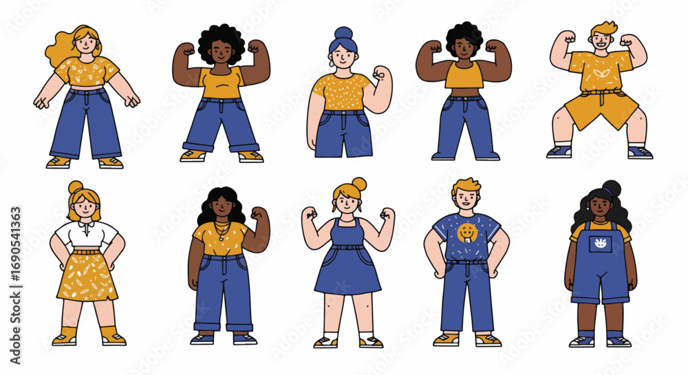 Fototapeta premium Diverse women characters in casual outfits