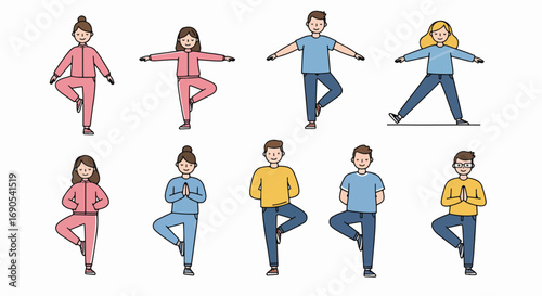 People balancing in yoga poses with transparent background