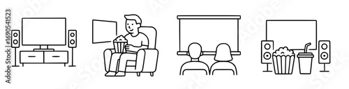Four vector drawings of home cinema