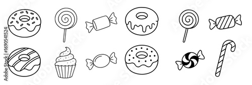 Set of 12 vectors with candies and donuts