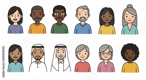 Diverse group of people headshots in flat style